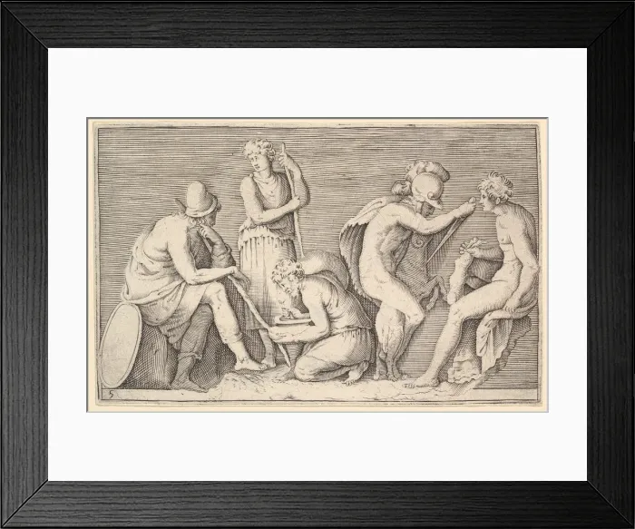 Framed Print : Scene of Sacrifice with Warrior Killing Ram and Four Other Figures, published ca Framed Print : Scene of Sacrifice with Warrior Killing Ram and Four Other Figures, published ca
