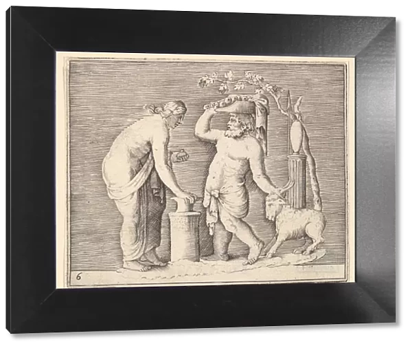 Man and Woman Sacrificing a Goat, published ca. 1599-1622. Creator: Unknown