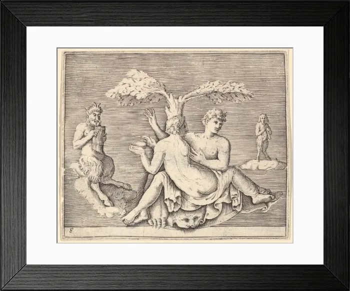 Framed Print : Two Lovers with Pan, published ca. 1599-1622. Creator: Unknown Framed Print : Two Lovers with Pan, published ca. 1599-1622. Creator: Unknown