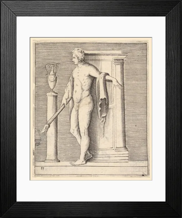 Framed Print : Man with Torch at Temple Door, published ca. 1599-1622. Creator: Unknown