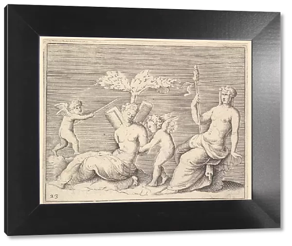 Two Women and Two Cupids, published ca. 1599-1622. Creator: Unknown