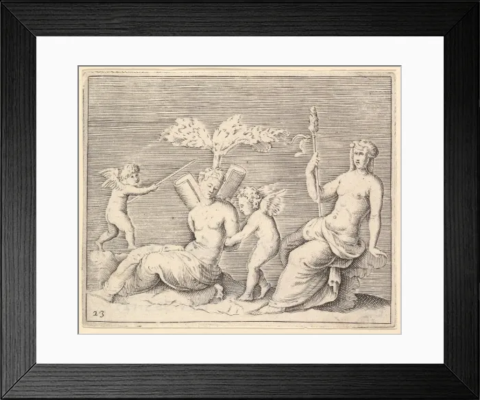 Framed Print : Two Women and Two Cupids, published ca. 1599-1622. Creator: Unknown Framed Print : Two Women and Two Cupids, published ca. 1599-1622. Creator: Unknown