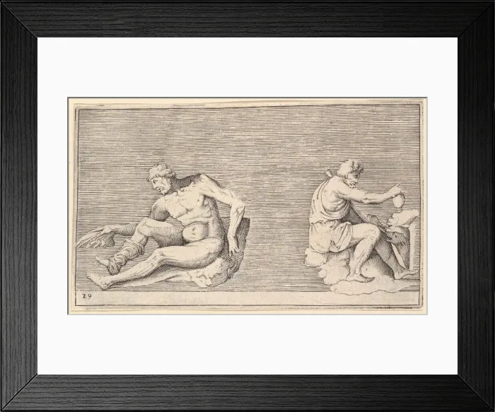 Framed Print : Man with Wing; Man with Vase and Dog, published ca. 1599-1622. Creator: Unknown Framed Print : Man with Wing; Man with Vase and Dog, published ca. 1599-1622. Creator: Unknown