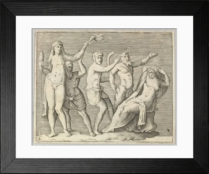Framed Print : Two Figures, a Faun, and a Satyr approach a Recliniing Woman, published ca. 1599-1622 Framed Print : Two Figures, a Faun, and a Satyr approach a Recliniing Woman, published ca. 1599-1622