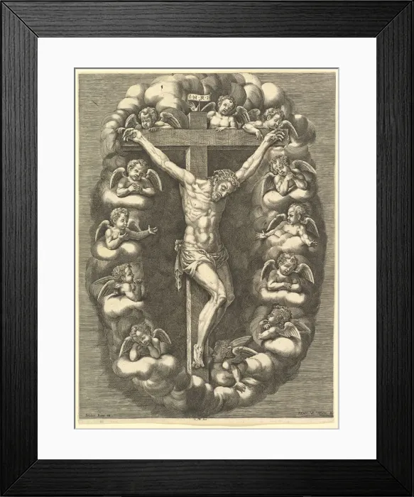 Framed Print : The Crucified Christ Surrounded by Mourning Angels, 1575-1679. Creator: Giorgio Ghisi Framed Print : The Crucified Christ Surrounded by Mourning Angels, 1575-1679. Creator: Giorgio Ghisi
