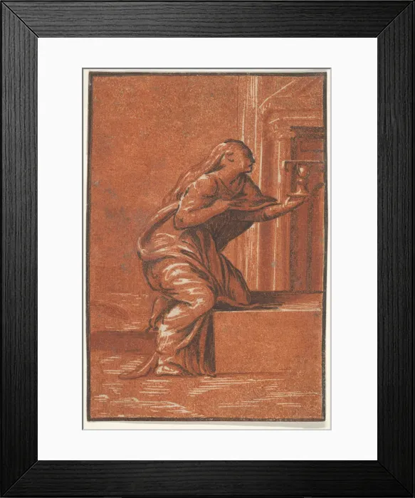 Framed Print : Female personification of Faith who kneels raising a chalice in her left hand, af... ca Framed Print : Female personification of Faith who kneels raising a chalice in her left hand, af... ca
