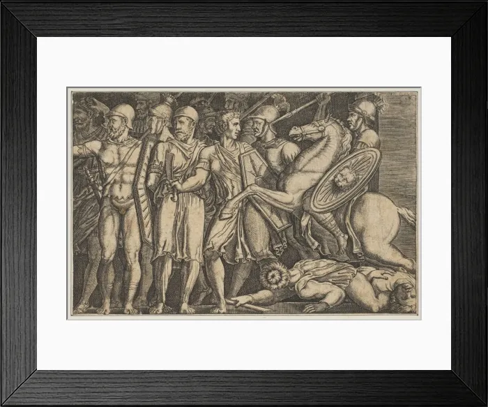 Framed Print : Trajan Fighting the Dacians; Trajan on horseback at right riding towards a group... ca Framed Print : Trajan Fighting the Dacians; Trajan on horseback at right riding towards a group... ca