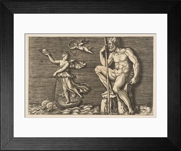 Framed Print : Galatea escaping Polyphemus; he is seated on a rock holding a staff and pipes and... ca Framed Print : Galatea escaping Polyphemus; he is seated on a rock holding a staff and pipes and... ca