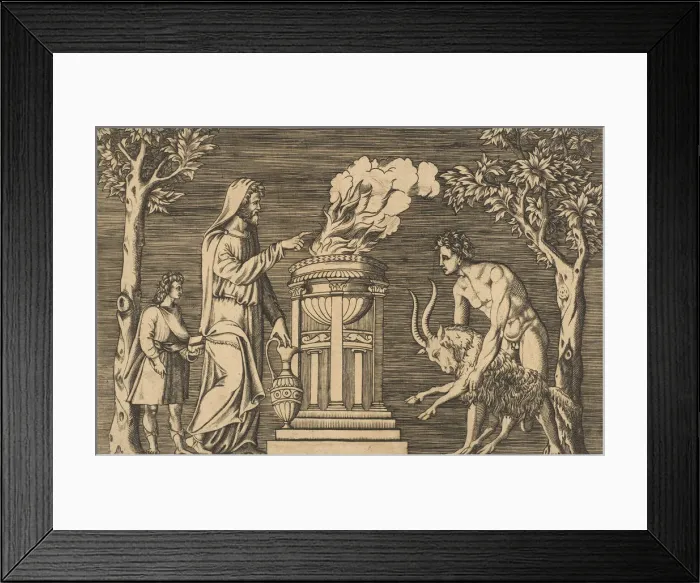 Framed Print : The sacrifice of a ram held by a naked man at right, hooded priest at left with a... ca Framed Print : The sacrifice of a ram held by a naked man at right, hooded priest at left with a... ca