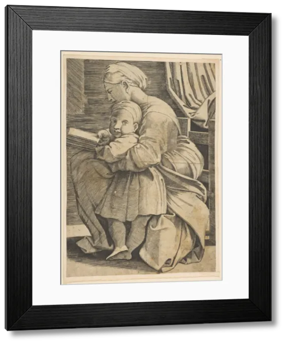 Framed Print : The Virgin reading with the infant Christ; woman seated in profile facing left an... ca Framed Print : The Virgin reading with the infant Christ; woman seated in profile facing left an... ca