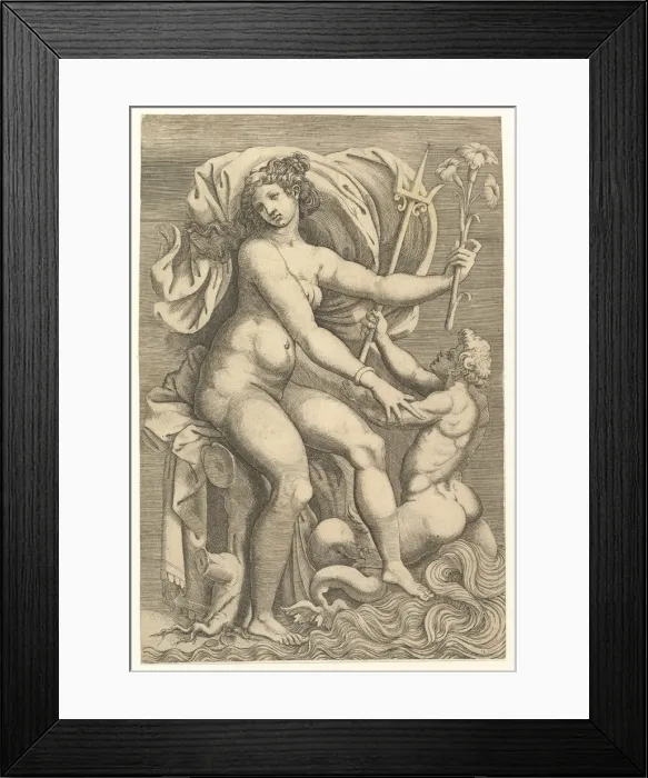 Framed Print : Thetis Seated with a Triton, 16th century. Creator: Unknown Framed Print : Thetis Seated with a Triton, 16th century. Creator: Unknown