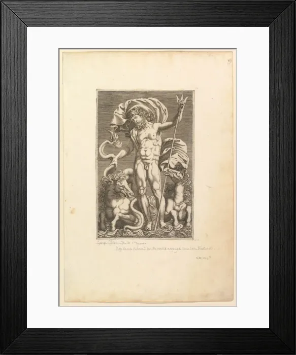 Framed Print : Neptune Between Two Sea Horses, ca. 1560-80. Creator: Unknown Framed Print : Neptune Between Two Sea Horses, ca. 1560-80. Creator: Unknown
