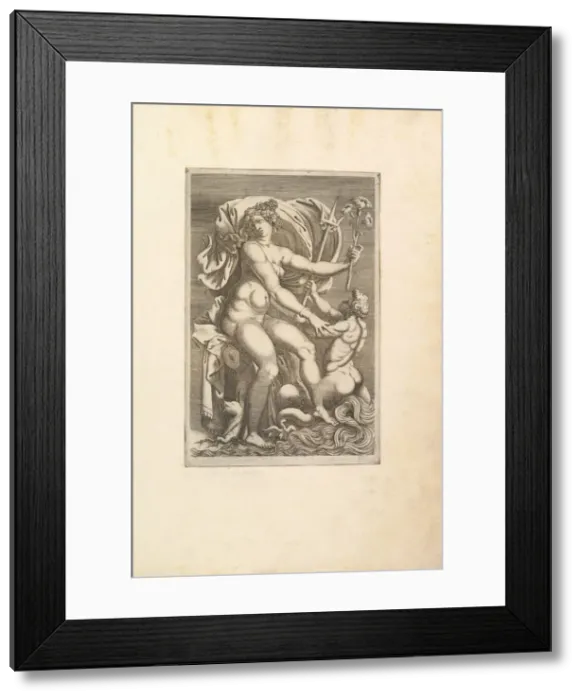 Framed Print : Thetis Seated with a Triton, 16th century. Creator: Unknown Framed Print : Thetis Seated with a Triton, 16th century. Creator: Unknown