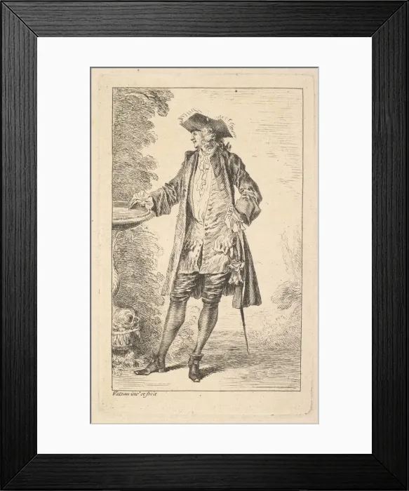 Framed Print : Standing man with his right hand resting on a basin, shown in three-quarters view with Framed Print : Standing man with his right hand resting on a basin, shown in three-quarters view with