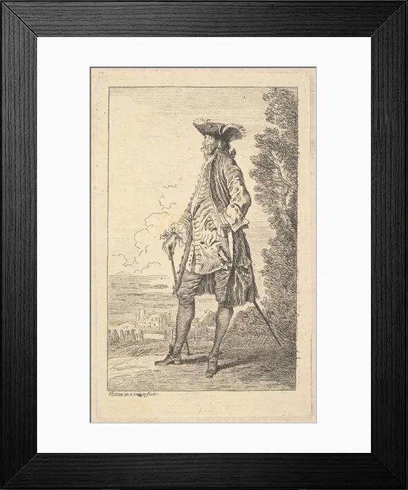 Framed Print : Man walking and carrying a cane in his right hand, shown in three-quarters view with h Framed Print : Man walking and carrying a cane in his right hand, shown in three-quarters view with h