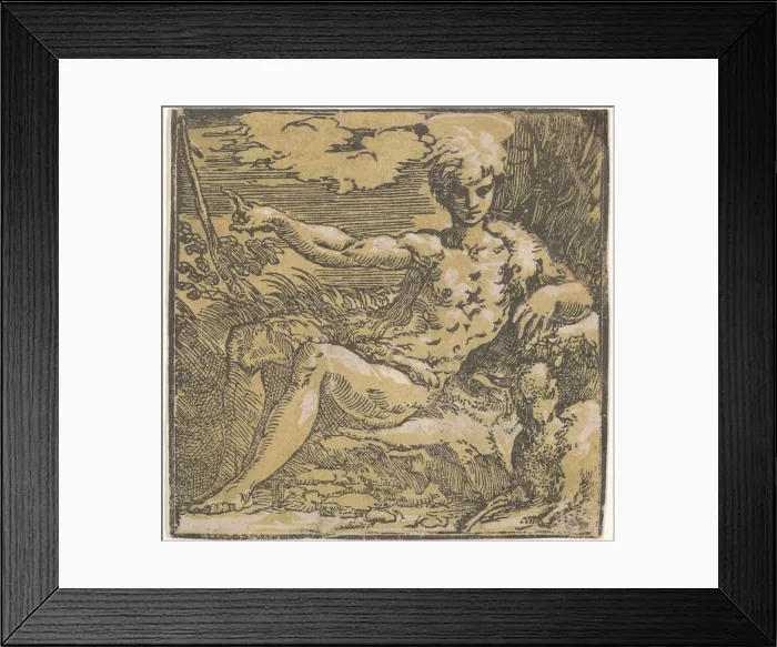 Framed Print : Saint John the Baptist in the desert, a lamb by his side, ca. 1527-30 Framed Print : Saint John the Baptist in the desert, a lamb by his side, ca. 1527-30
