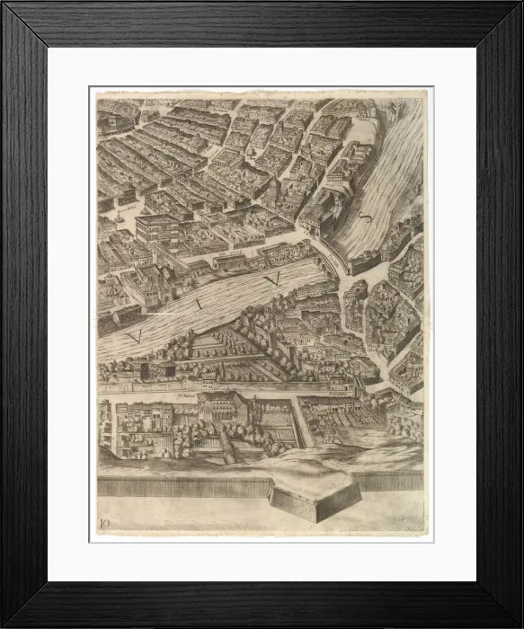 Framed Print : Plan of the City of Rome. Part 10 with the Tiber and the Villa Farnesina, 1645 Framed Print : Plan of the City of Rome. Part 10 with the Tiber and the Villa Farnesina, 1645