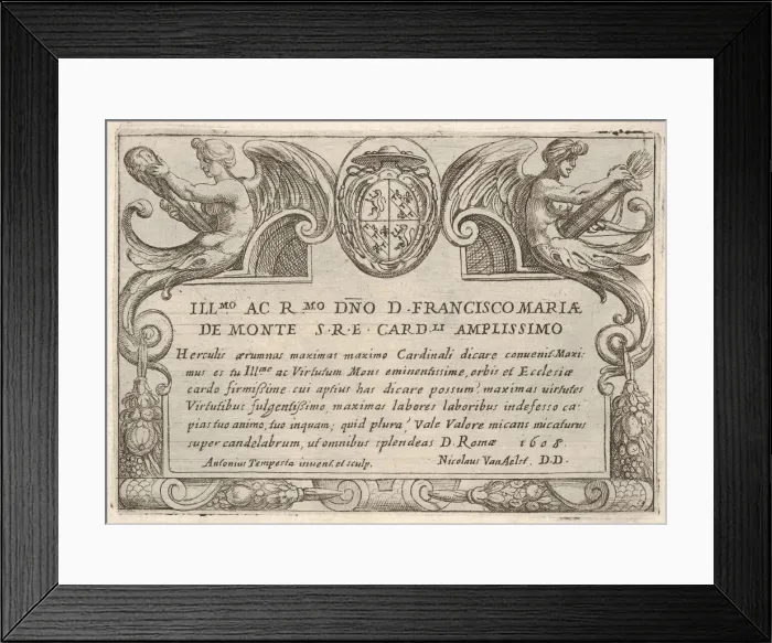 Framed Print : Title plate for the series The Labors of Hercules with the arms of Cardinal Francesco Framed Print : Title plate for the series The Labors of Hercules with the arms of Cardinal Francesco