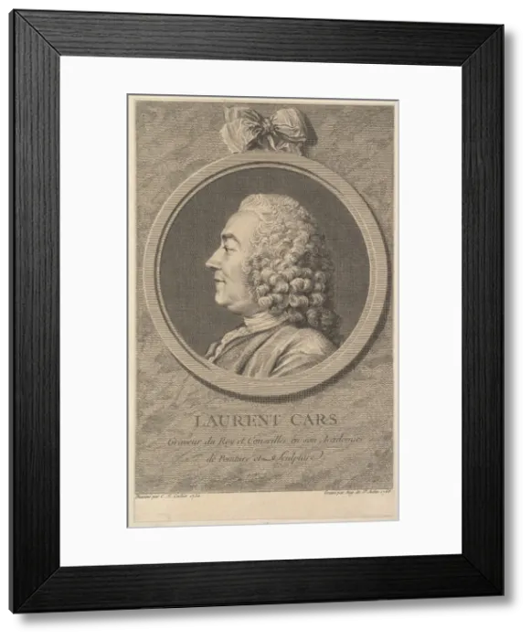 Framed Print : Portrait of Laurent Cars, 1768. Creator: Augustin de Saint-Aubin