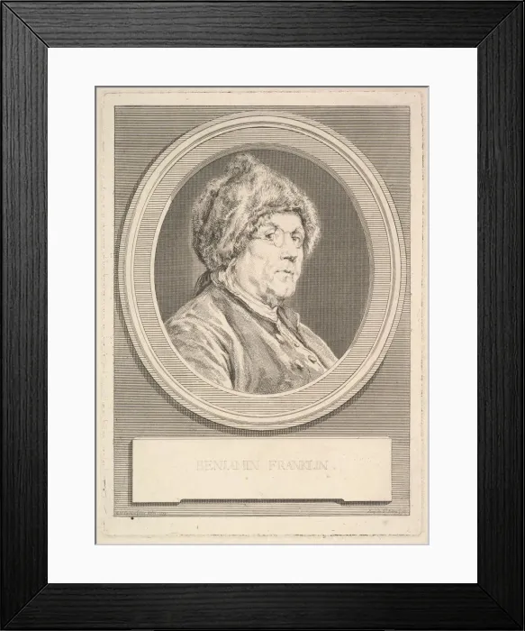 Framed Print : Portrait of Benjamin Franklin, 1777. Creator: Augustin de Saint-Aubin Framed Print : Portrait of Benjamin Franklin, 1777. Creator: Augustin de Saint-Aubin