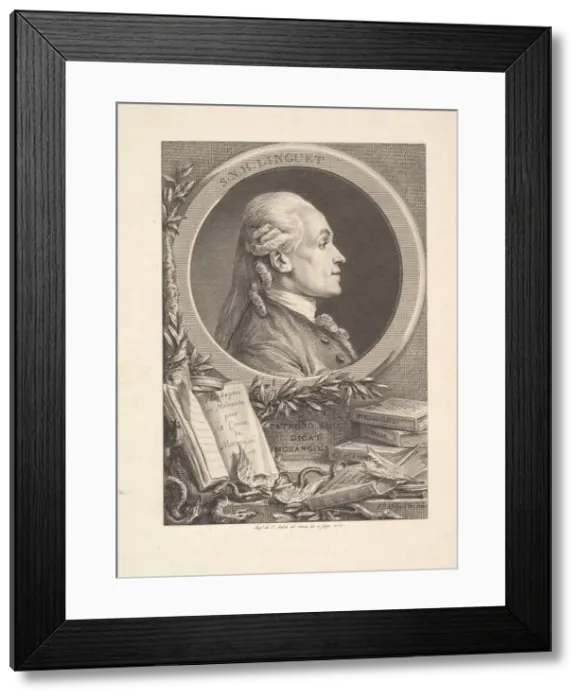 Framed Print : Portrait of Simon-Nicolas-Henri Linguet, 1773. Creators: Augustin de Saint-Aubin Framed Print : Portrait of Simon-Nicolas-Henri Linguet, 1773. Creators: Augustin de Saint-Aubin