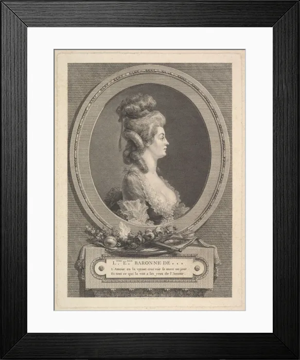 Framed Print : Portrait of Louise Emilie Baronne de ***, 1779. Creator: Augustin de Saint-Aubin Framed Print : Portrait of Louise Emilie Baronne de ***, 1779. Creator: Augustin de Saint-Aubin