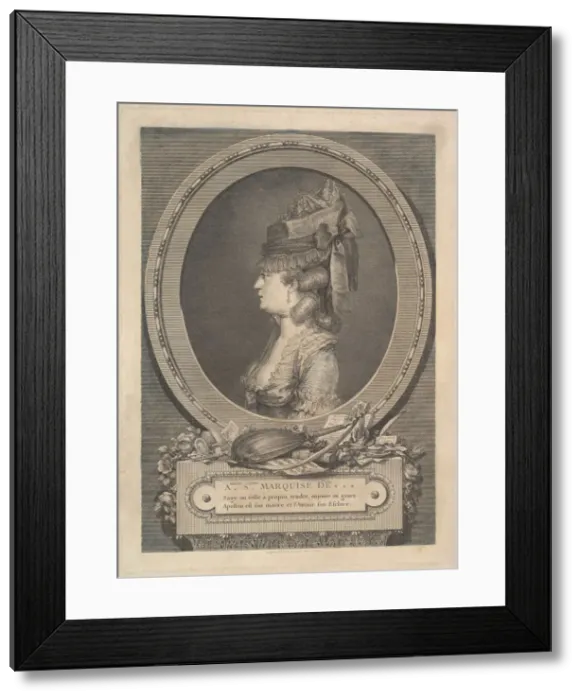 Framed Print : Portrait of Adrienne-Sophie Marquise de ***, 1779. Creator: Augustin de Saint-Aubin Framed Print : Portrait of Adrienne-Sophie Marquise de ***, 1779. Creator: Augustin de Saint-Aubin