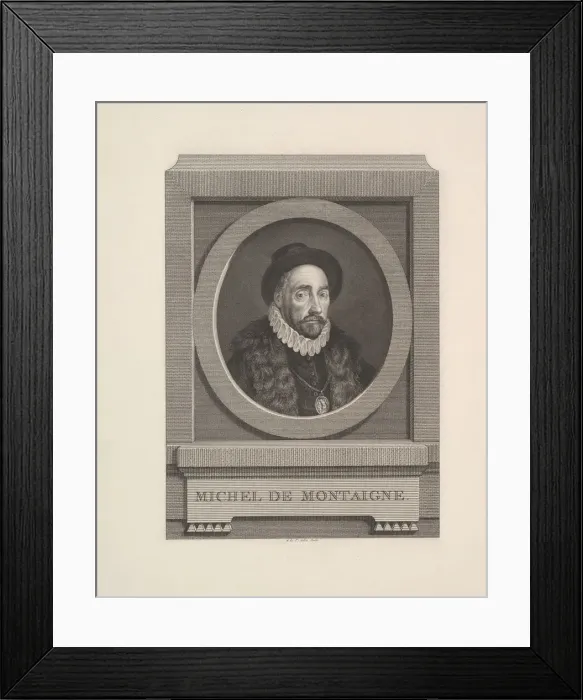 Framed Print : Portrait of Michel de Montaigne, 1774. Creator: Augustin de Saint-Aubin Framed Print : Portrait of Michel de Montaigne, 1774. Creator: Augustin de Saint-Aubin