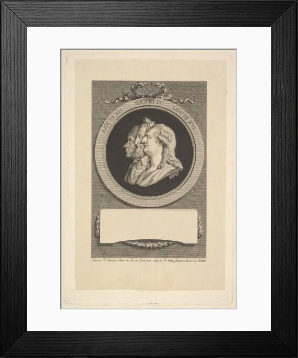 Framed Print : Portrait of Louis XVI, Henri IV, and Louis XII, 1791. Creator: Augustin de Saint-Aubin Framed Print : Portrait of Louis XVI, Henri IV, and Louis XII, 1791. Creator: Augustin de Saint-Aubin