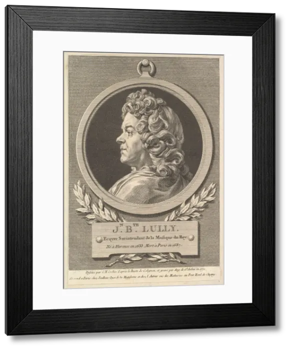 Framed Print : Portrait of Jean-Baptiste Lully, 1770. Creator: Augustin de Saint-Aubin Framed Print : Portrait of Jean-Baptiste Lully, 1770. Creator: Augustin de Saint-Aubin