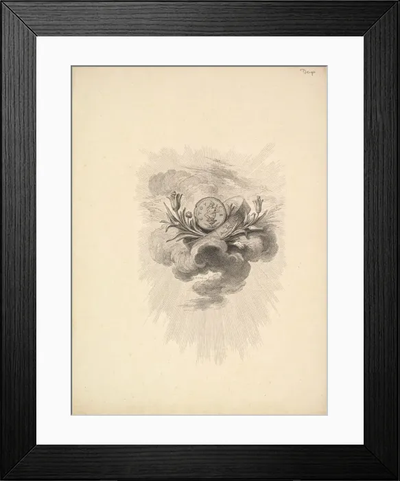 Framed Print : Vignette with a Medal depicting Harpocrate and Lotus Flowers, Volume I, Page 12, from D Framed Print : Vignette with a Medal depicting Harpocrate and Lotus Flowers, Volume I, Page 12, from D