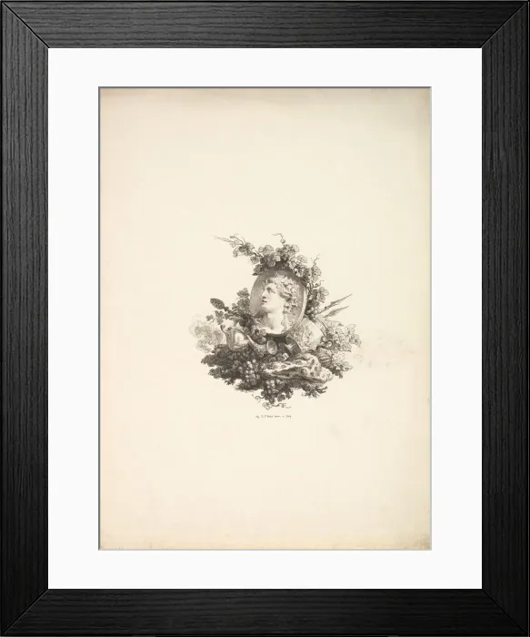 Framed Print : Vignette with the Head of Bacchus on a Cornelian, Tome I, Page 242, from Description de Framed Print : Vignette with the Head of Bacchus on a Cornelian, Tome I, Page 242, from Description de