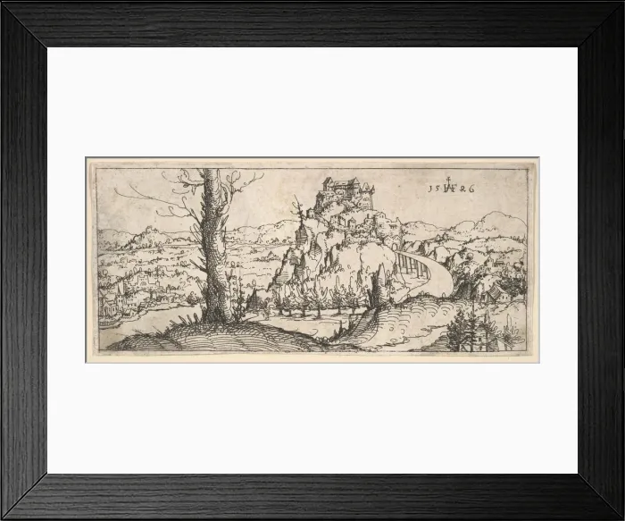 Framed Print : Landscape with High Rocks and Fortresses, 1546. Creator: Augustin Hirschvogel Framed Print : Landscape with High Rocks and Fortresses, 1546. Creator: Augustin Hirschvogel