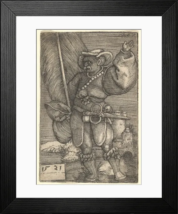 Framed Print : Standard Bearer with Raised Left Hand, early 16th century. Creator: Barthel Beham Framed Print : Standard Bearer with Raised Left Hand, early 16th century. Creator: Barthel Beham