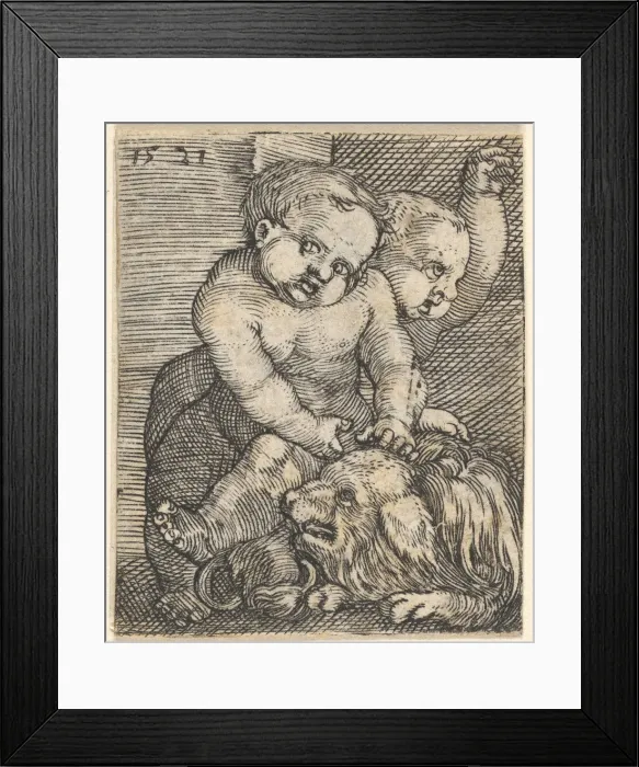 Framed Print : Two Boys Playing with a Dog, mid-16th century. Creator: Barthel Beham Framed Print : Two Boys Playing with a Dog, mid-16th century. Creator: Barthel Beham