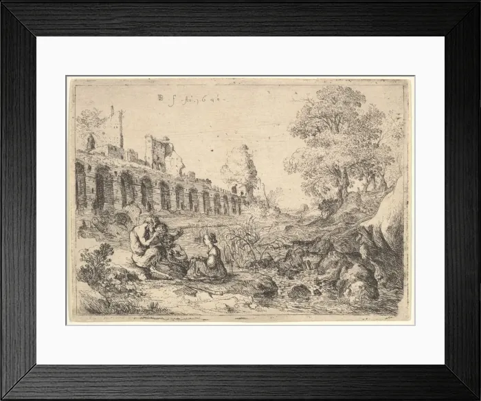 Framed Print : Corsica seated before satyrs on the bank of a river, from a pair of plates for Battista Framed Print : Corsica seated before satyrs on the bank of a river, from a pair of plates for Battista
