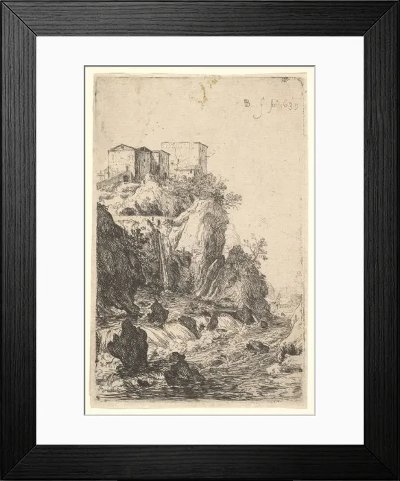 Framed Print : Cascades near Ponte della Trave, with buildings on a rocky outcrop above Framed Print : Cascades near Ponte della Trave, with buildings on a rocky outcrop above