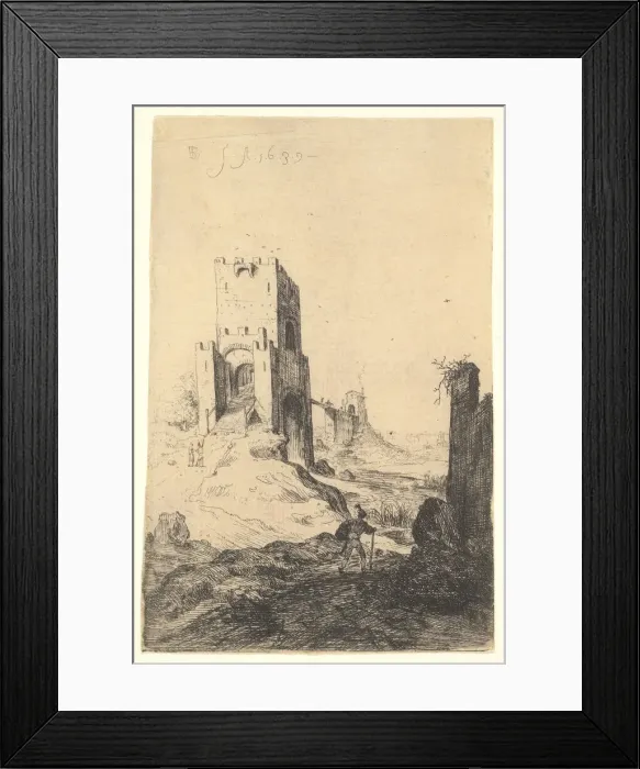 Framed Print : View of Ponte Mammolo, a bridge in the background, a tower with ramp in the middle ground Framed Print : View of Ponte Mammolo, a bridge in the background, a tower with ramp in the middle ground