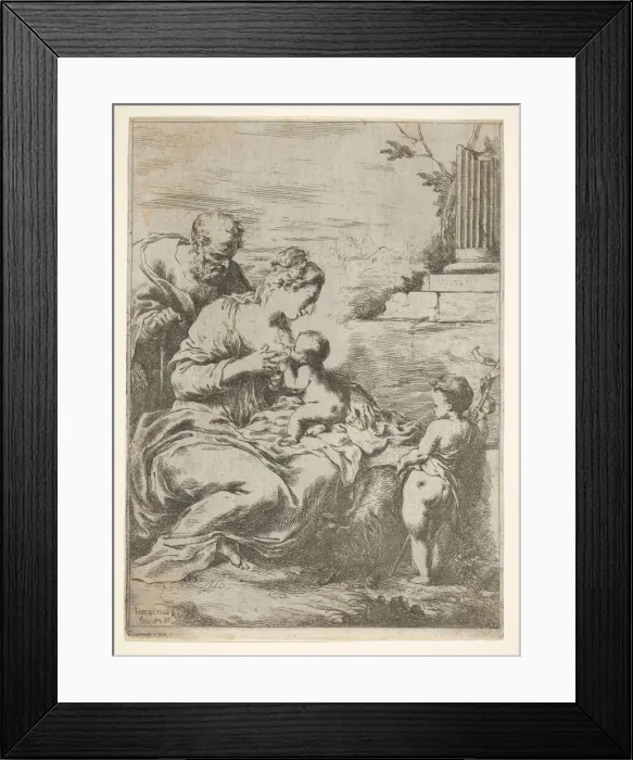 Framed Print : The Holy Family with the infant St John the Baptist at right, 1650-57 Framed Print : The Holy Family with the infant St John the Baptist at right, 1650-57