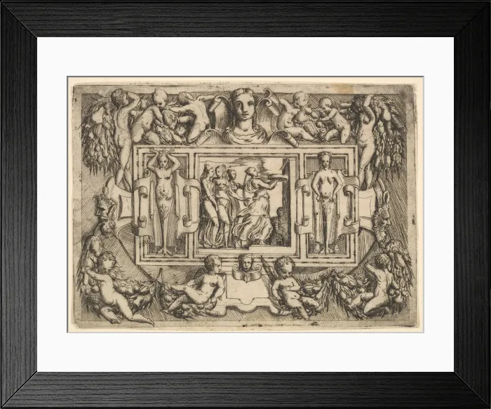 Framed Print : The Cumeaean sibyl walking to the right and carrying a tray, followed by three wome Framed Print : The Cumeaean sibyl walking to the right and carrying a tray, followed by three wome