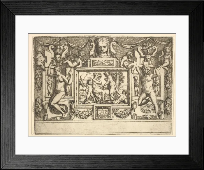 Framed Print : Young woman drinking from a bowl, an old woman standing in front of her, set within Framed Print : Young woman drinking from a bowl, an old woman standing in front of her, set within