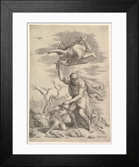 Framed Print : The Angel Staying the Arm of Abraham. Creator: Battista Franco Veneziano Framed Print : The Angel Staying the Arm of Abraham. Creator: Battista Franco Veneziano