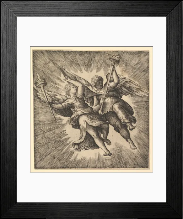 Framed Print : Two Angels or Winged Genii Carrying Torches. Creator: Battista Franco Veneziano Framed Print : Two Angels or Winged Genii Carrying Torches. Creator: Battista Franco Veneziano