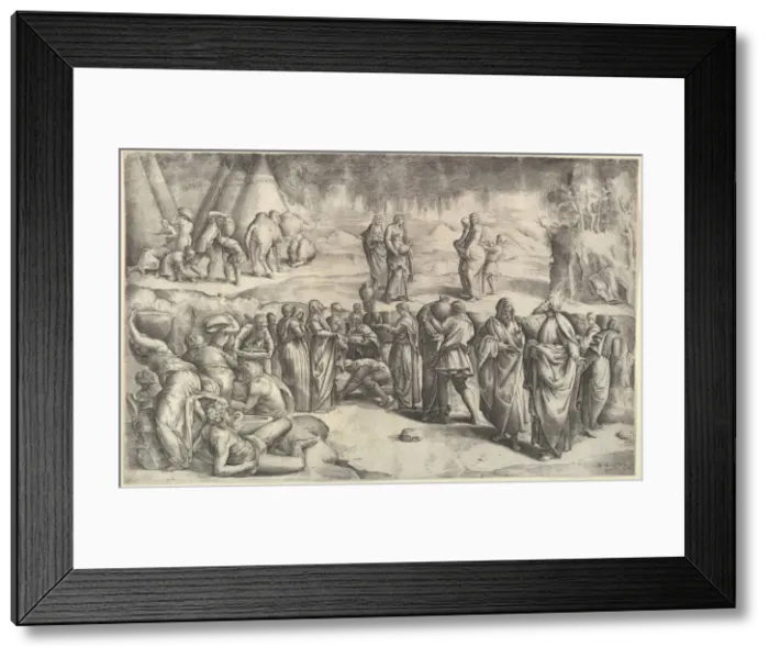 Framed Print : The Israelites Gathering Manna, ca. 1547. Creator: Battista Franco Veneziano Framed Print : The Israelites Gathering Manna, ca. 1547. Creator: Battista Franco Veneziano
