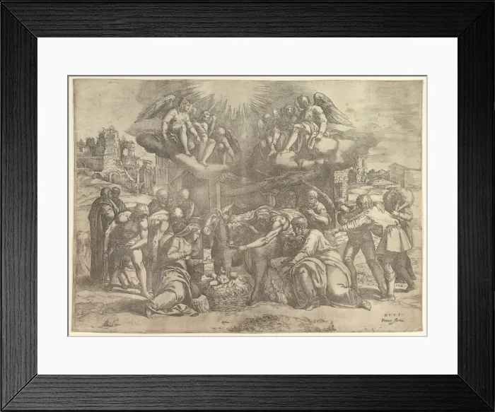 Framed Print : The Adoration of the Shepherds with angels overhead, ca. 1530-61 Framed Print : The Adoration of the Shepherds with angels overhead, ca. 1530-61
