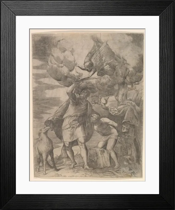 Framed Print : The Angel Staying the Arm of Abraham, after 1552. Creator: Battista Franco Veneziano Framed Print : The Angel Staying the Arm of Abraham, after 1552. Creator: Battista Franco Veneziano