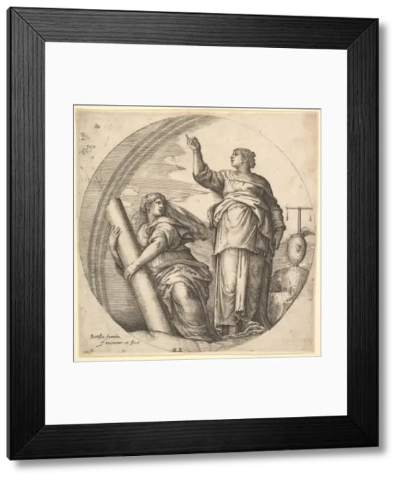 Framed Print : Fortitude and Justice, an allegorical composition in round format, with Fortitude g Framed Print : Fortitude and Justice, an allegorical composition in round format, with Fortitude g