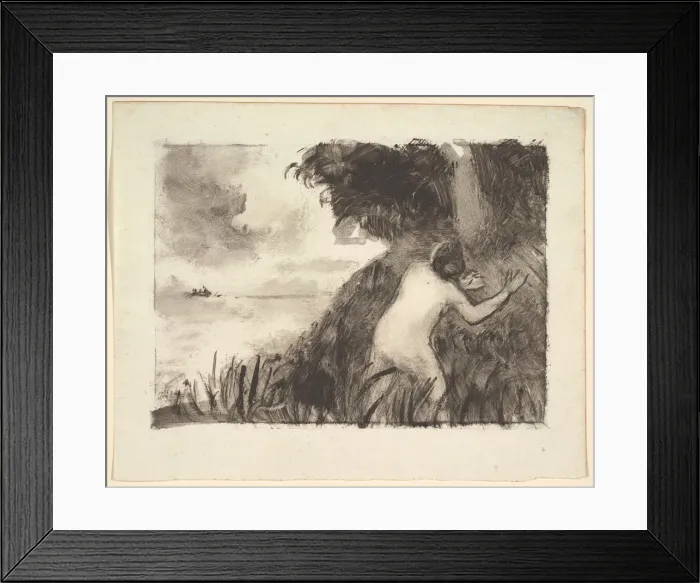 Framed Print : Bather Standing Among Grasses at the Shore, ca. 1894. Creator: Camille Pissarro Framed Print : Bather Standing Among Grasses at the Shore, ca. 1894. Creator: Camille Pissarro