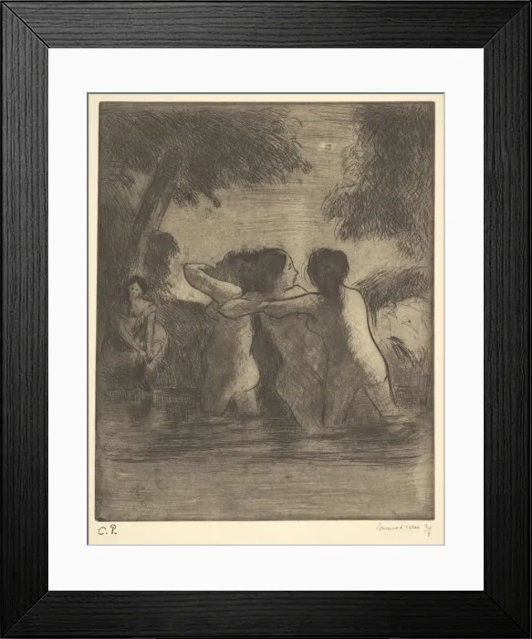 Framed Print : Four Bathers, 1895. Creator: Camille Pissarro Framed Print : Four Bathers, 1895. Creator: Camille Pissarro