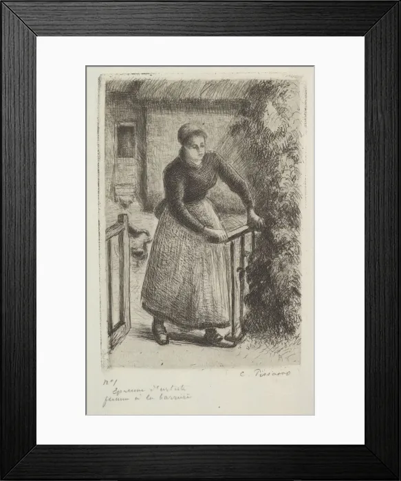 Framed Print : Woman at the Gate, 1889. Creator: Camille Pissarro Framed Print : Woman at the Gate, 1889. Creator: Camille Pissarro